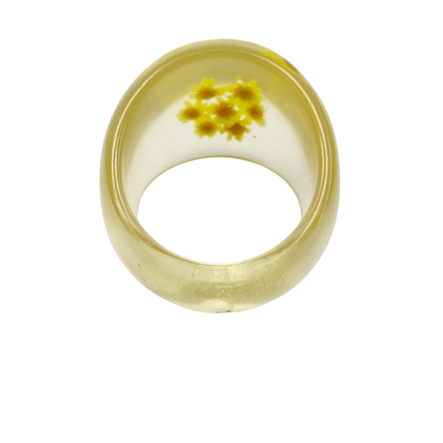 three vintage floral NAPKIN holders RINGS yellow flowers clear acrylic