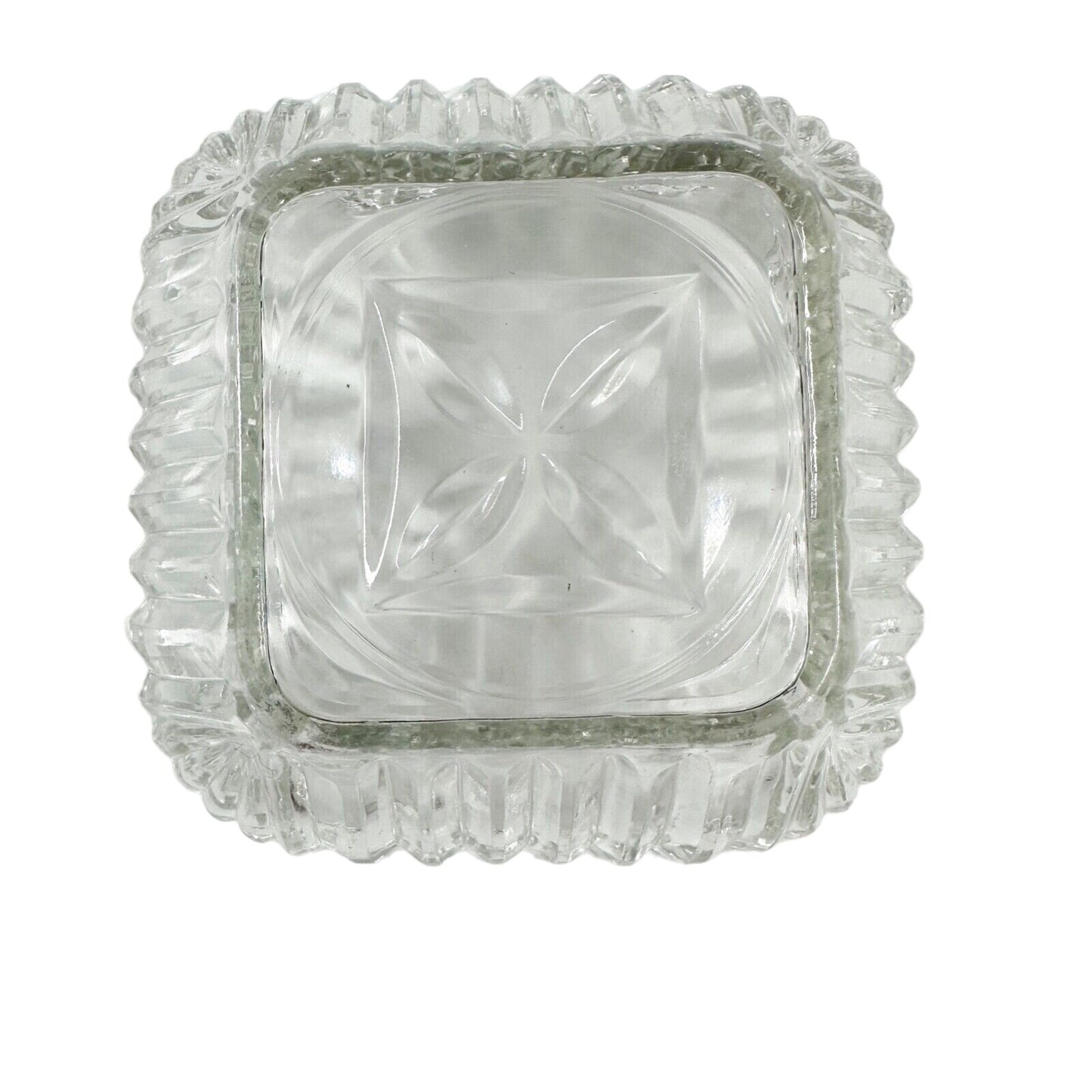 clear SQUARE pressed GLASS candy serving bowl DISH ribbed vintage glassware