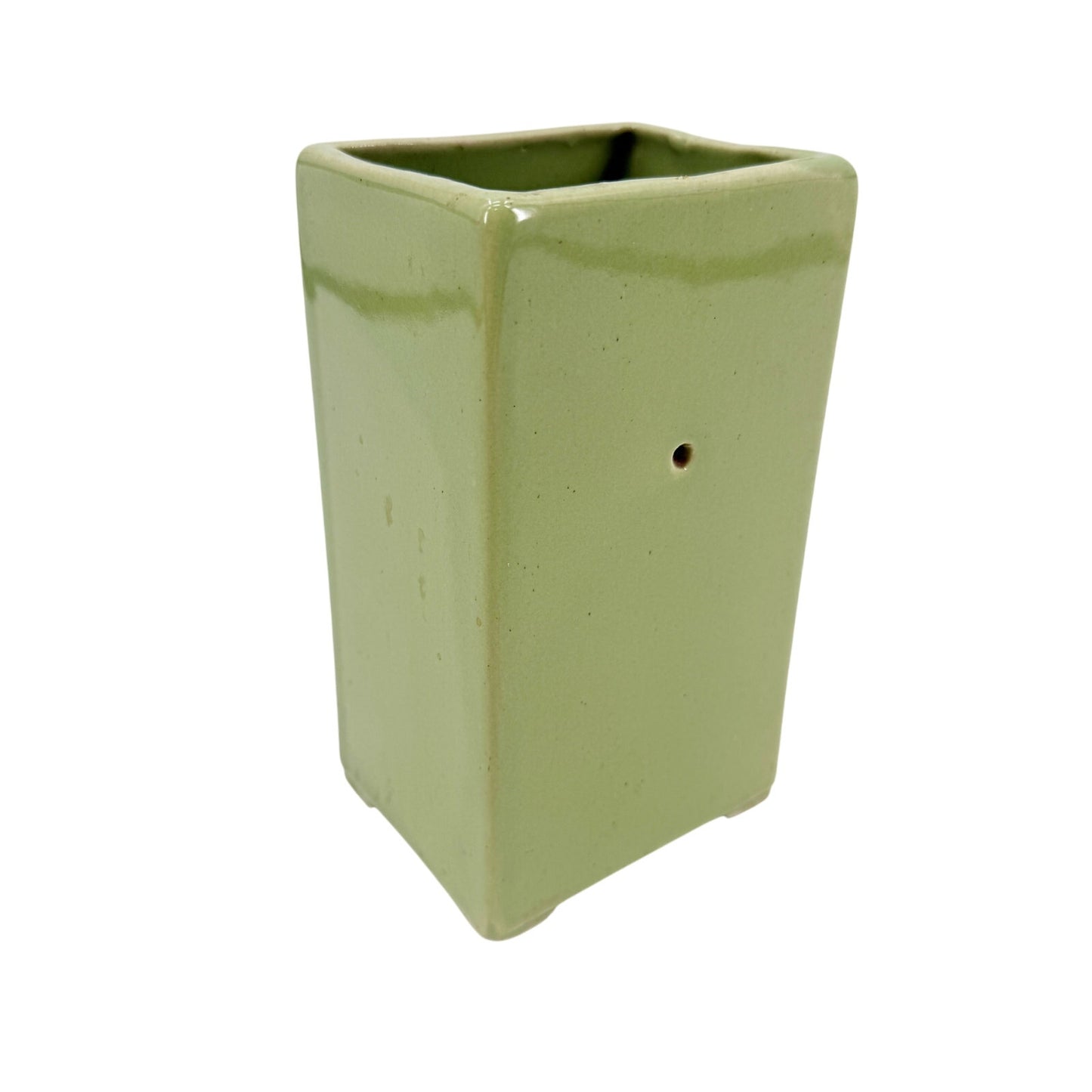 vintage avocado green TV Lamp rectangular ceramic MCM needs rewiring 7" tall