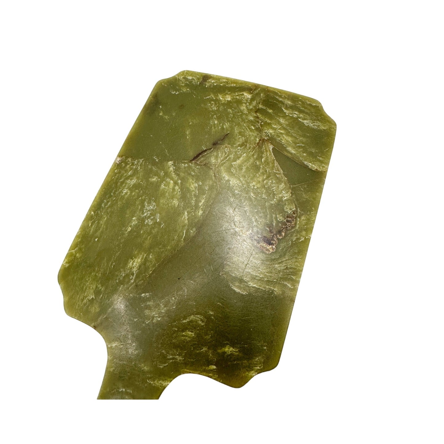 vintage green celluloid Vanity Hand Mirror oval handheld marbled 11" long