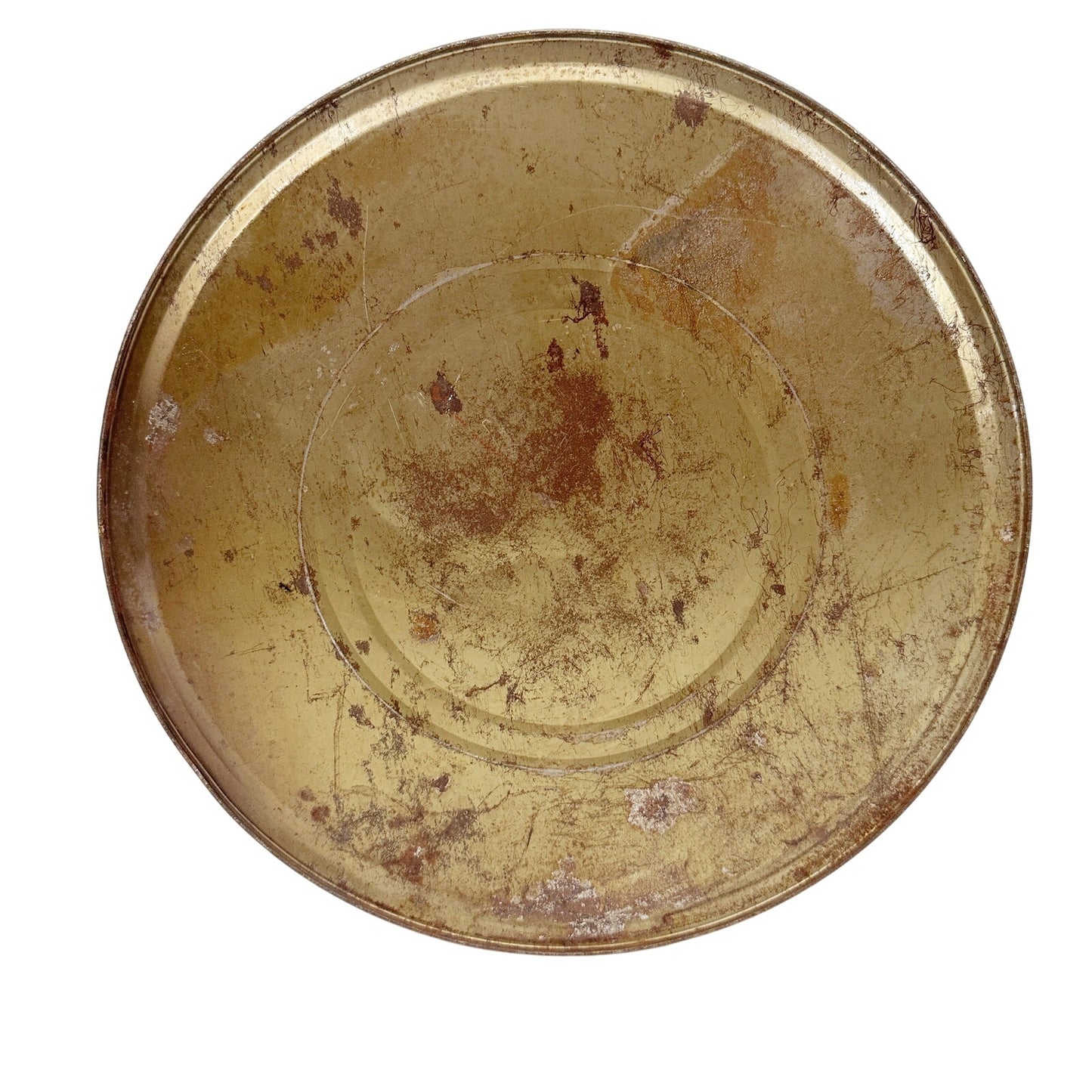 vintage yellow large metal storage can & removable lid 9.25" height 12" diameter