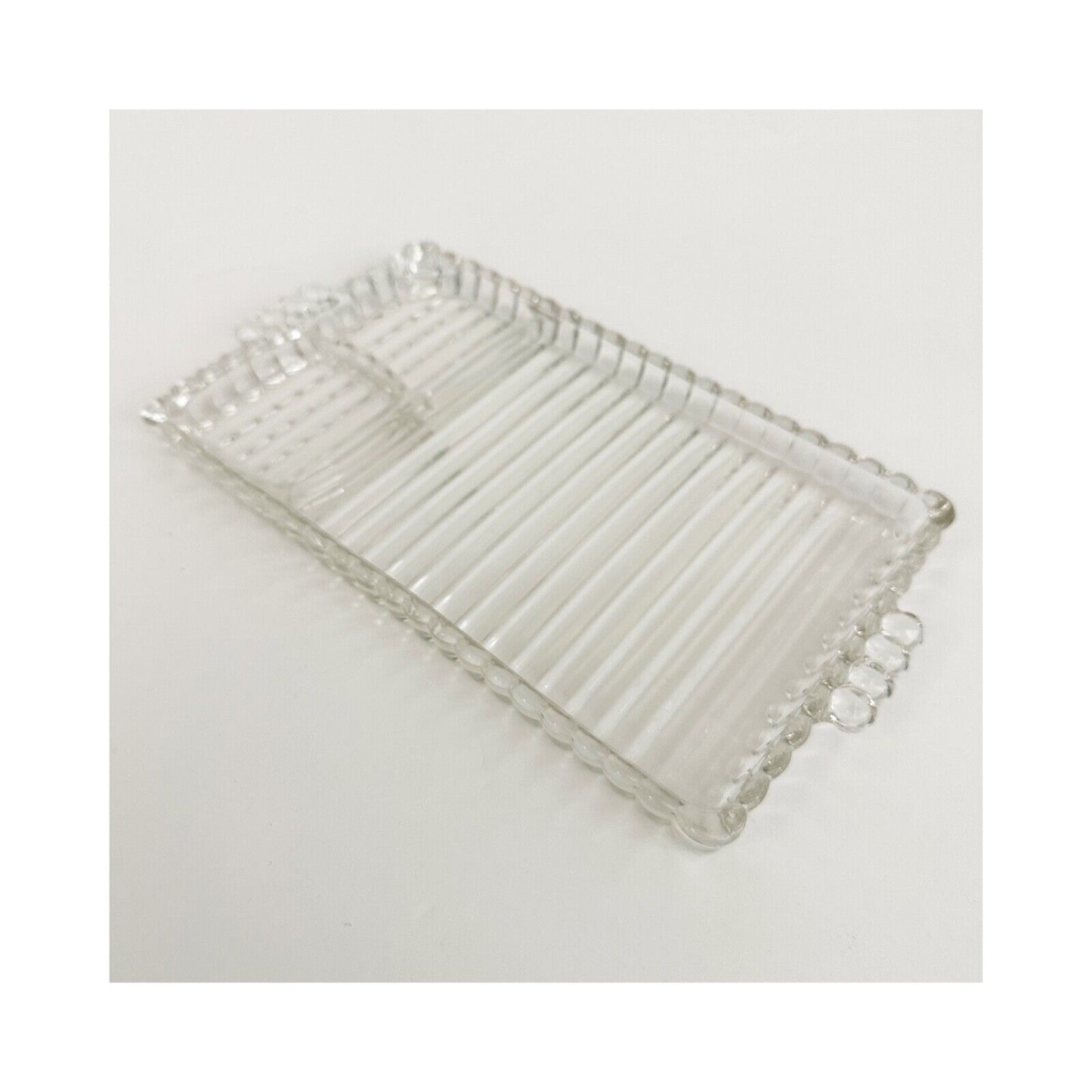 vintage Hazel-Atlas 1305 ball & ribbed Snack clear glass Plate serving dish