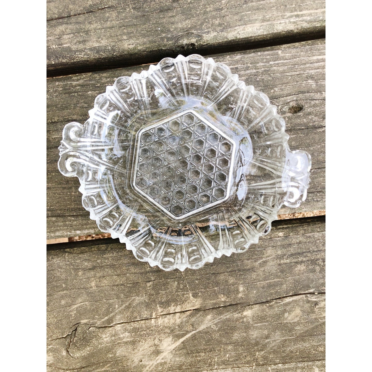 vintage hexagon-shaped Candy & Nut glass Dish bowl serveware glassware