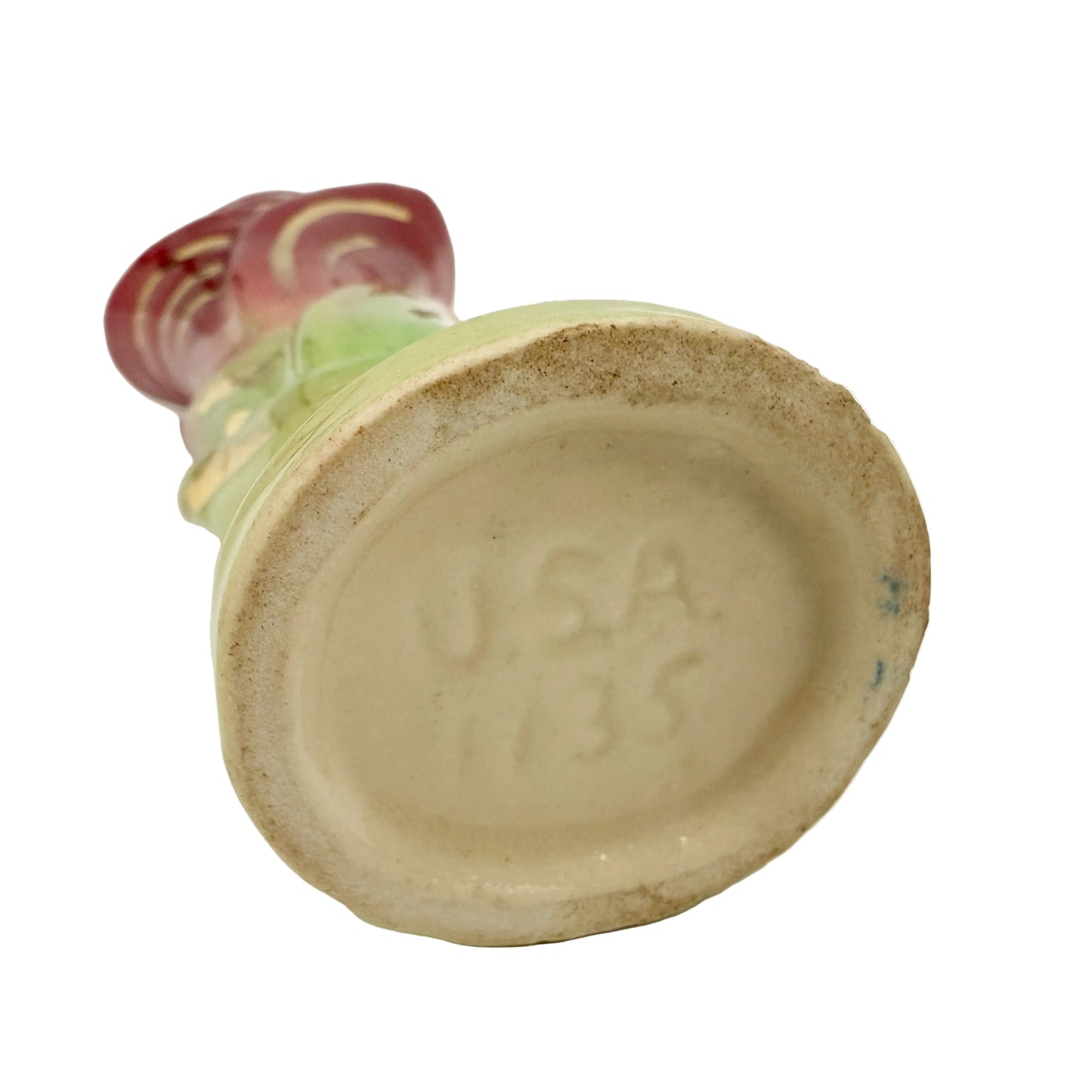 Shawnee burgundy green & gold Bud floral Vase | vintage pottery