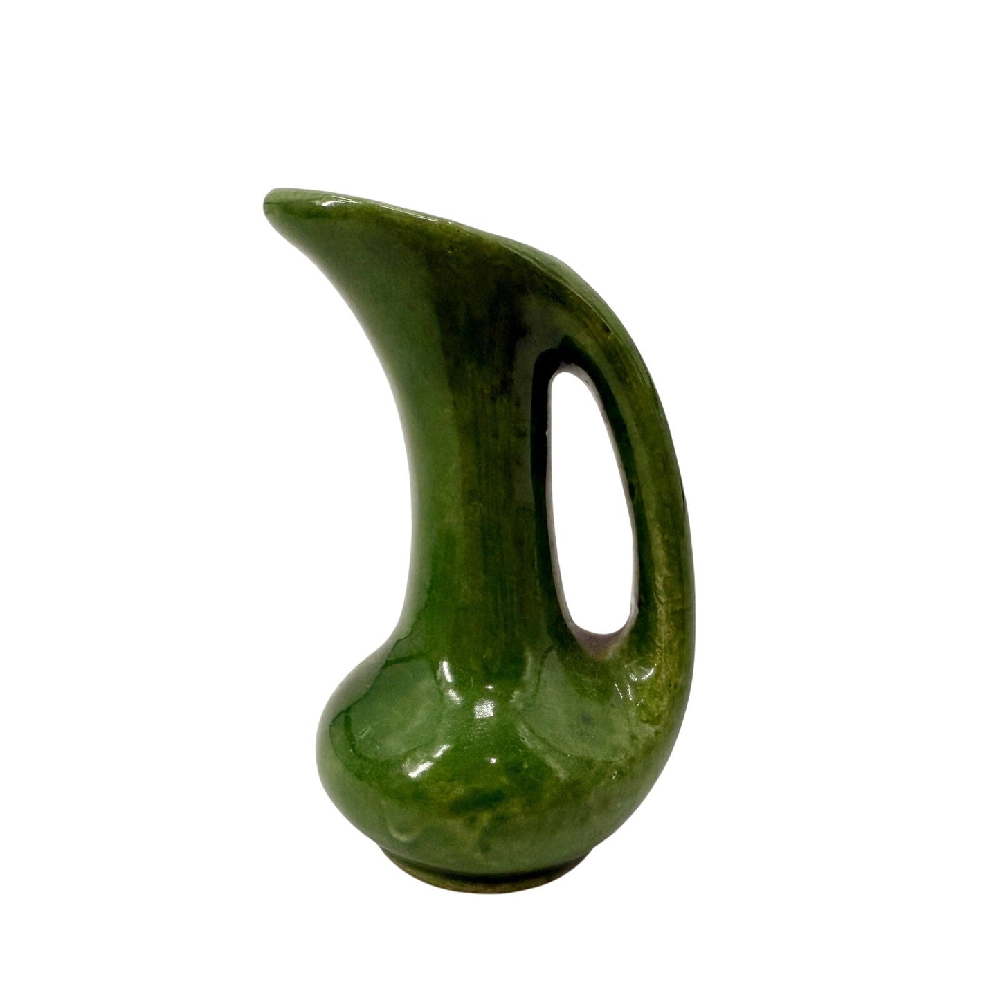 vintage miniature green Ewer Vase Pitcher handle 2.75" tall mini art pottery