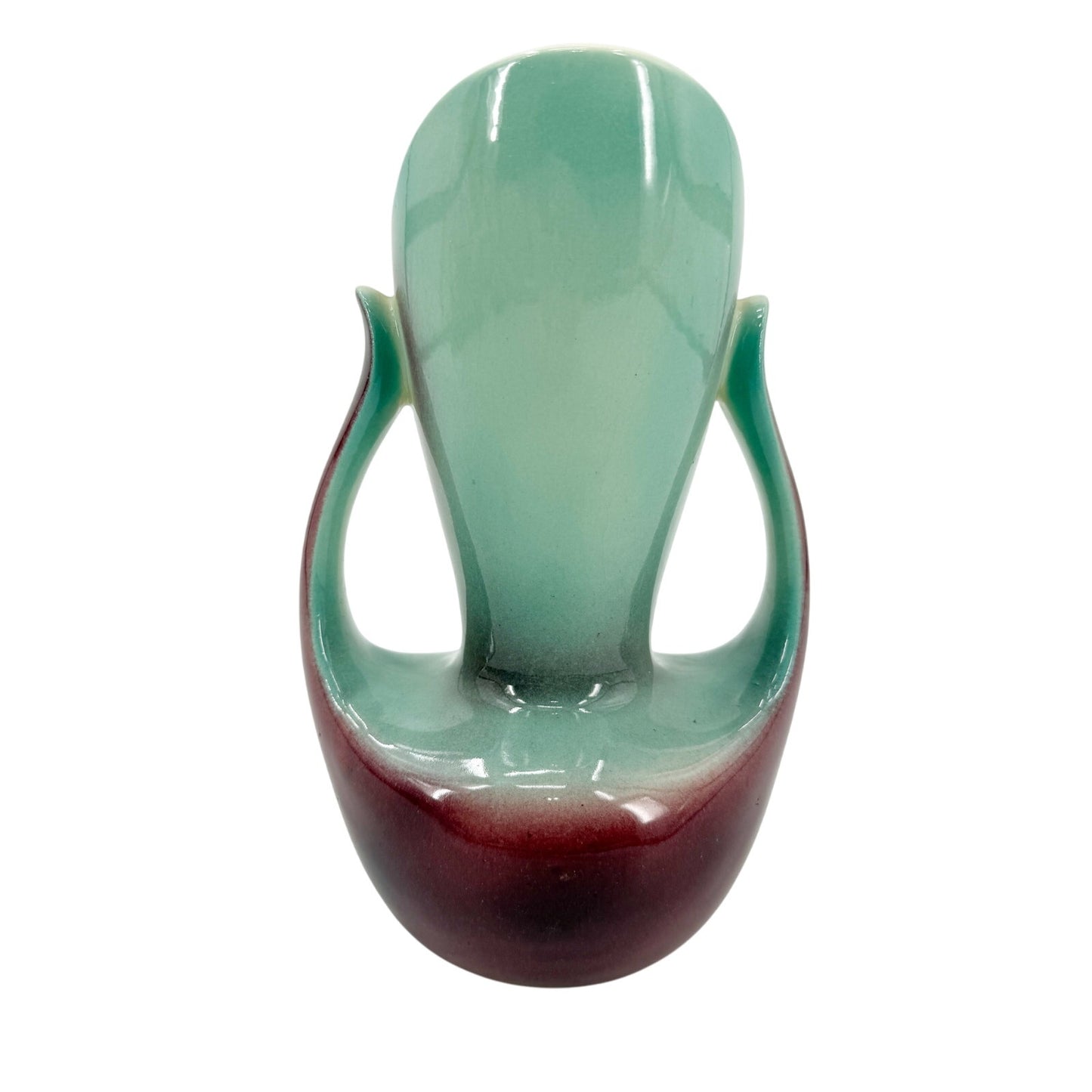 vintage pale turquoise & burgundy Flower Vase mid century modern ceramic art