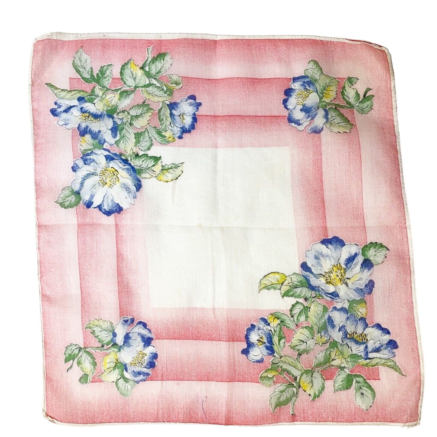 vintage floral Handkerchief hanky dark blue flowers red white green