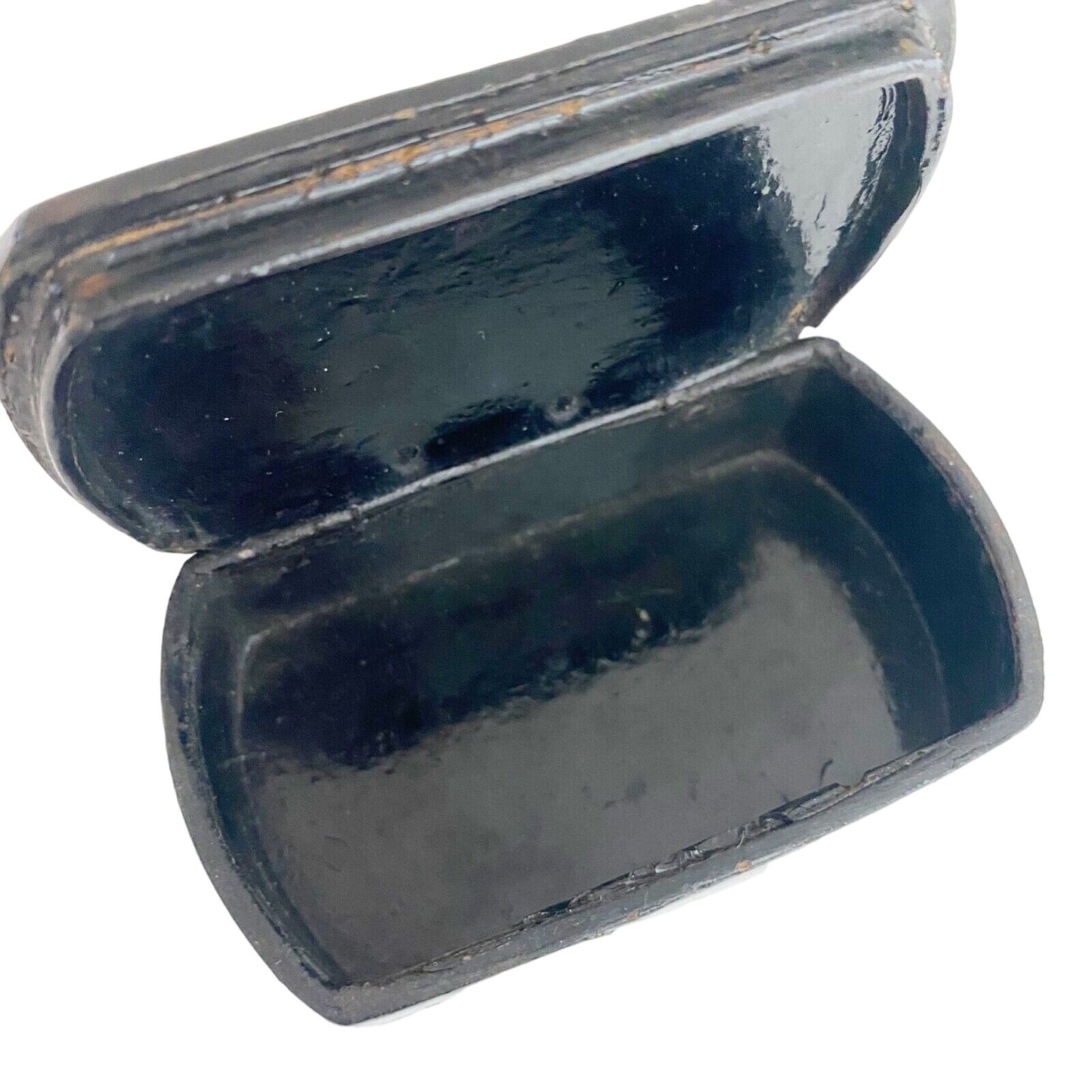 vintage small black Trinket Box keepsake lipstick iridescent stones hinged lid