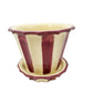 vintage cream & burgundy striped Flower Pot and Underplate Japan art pottery