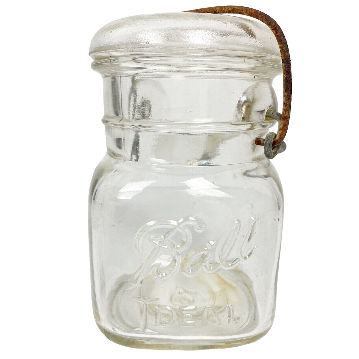 vintage Ball Ideal clear Glass Lightning Jar canning fruit metal clamp closure