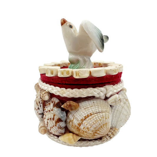 vintage Seashell decorative Box with Bird on lid trinket & jewelry container