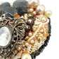 vintage embellished black Round trinket Box lace beads brooches faux pearls
