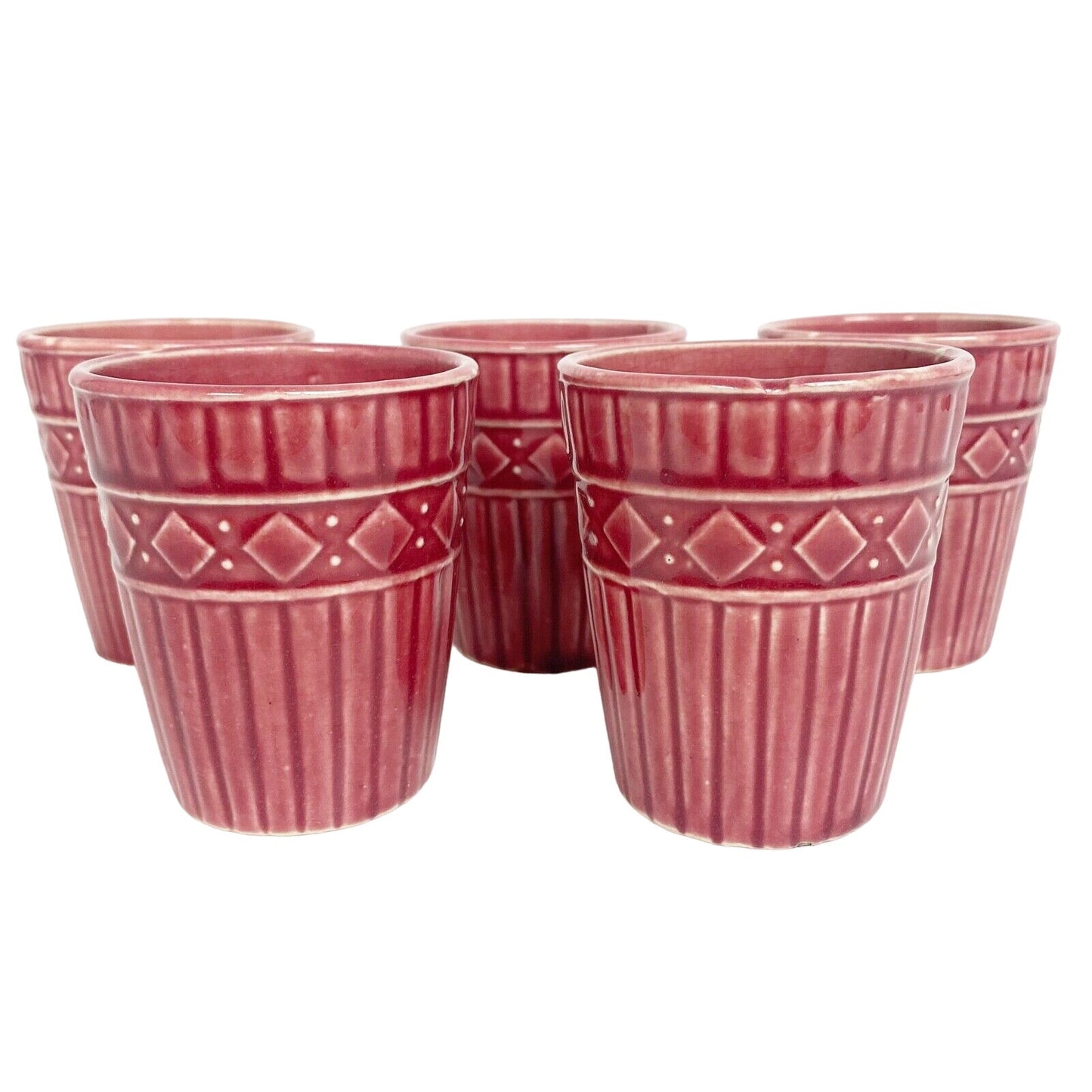 set of 5 small tumbler ceramic pottery CUPS red burgundy Made in Japan container