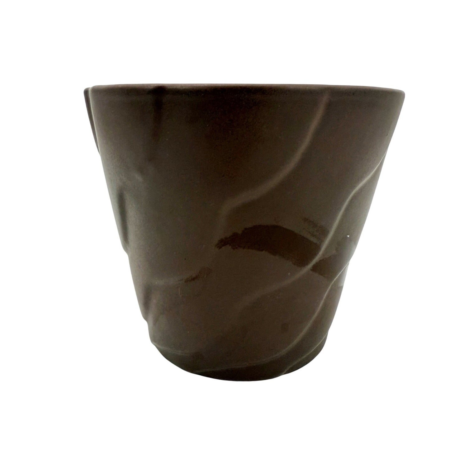 vintage dark brown Wave texture Planter matte finish flower pot art pottery