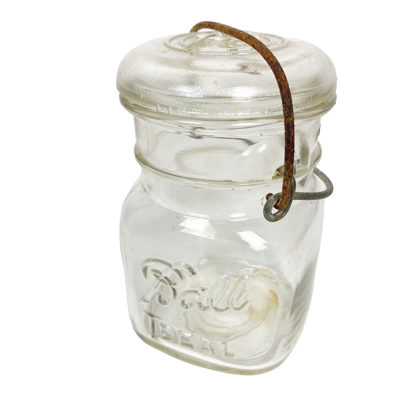 vintage Ball Ideal clear Glass Lightning Jar canning fruit metal clamp closure