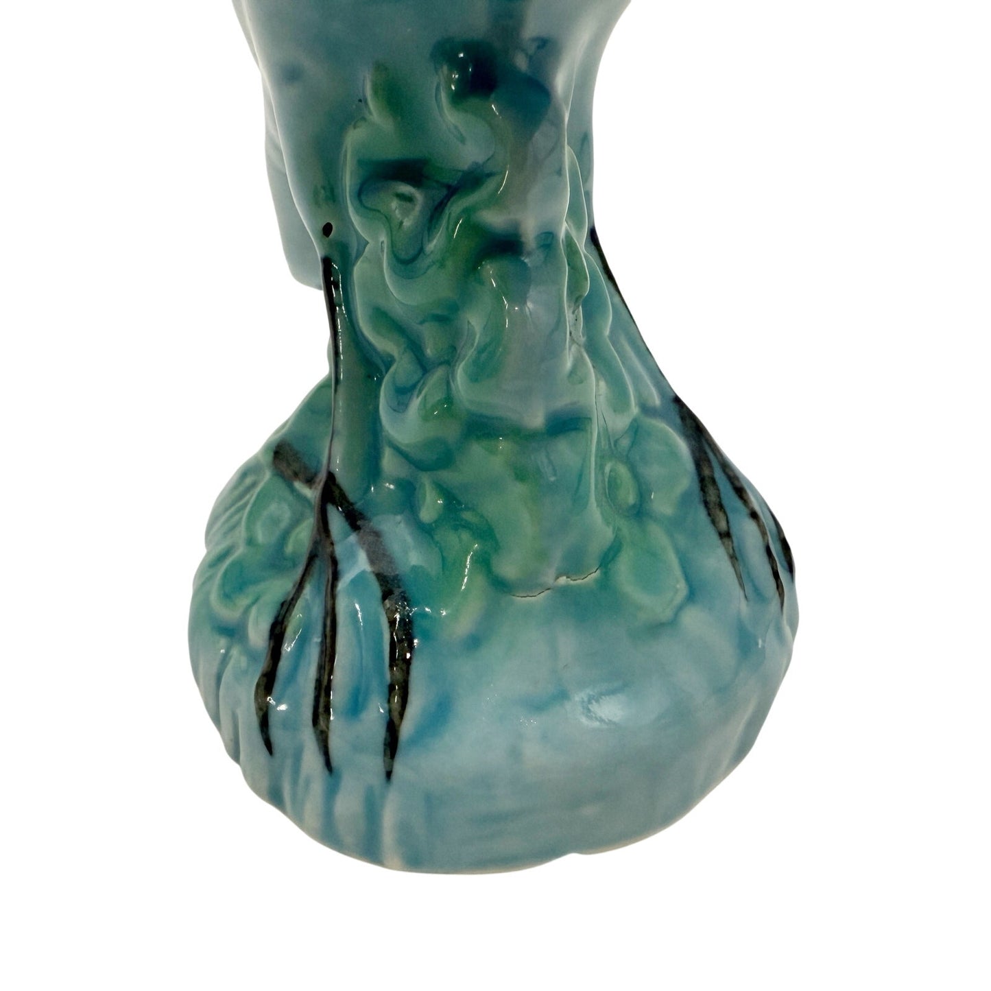 vintage standing Blue Bird Figurine green floral art pottery 7" tall ceramics