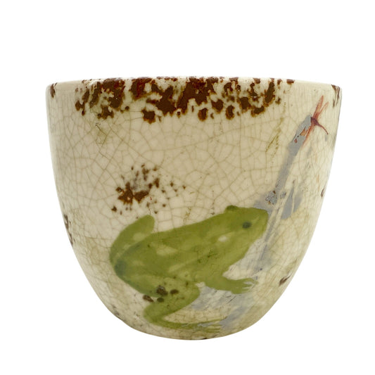 Creative Co-op House in the Country ceramic trinket cup green frog dragonflies
