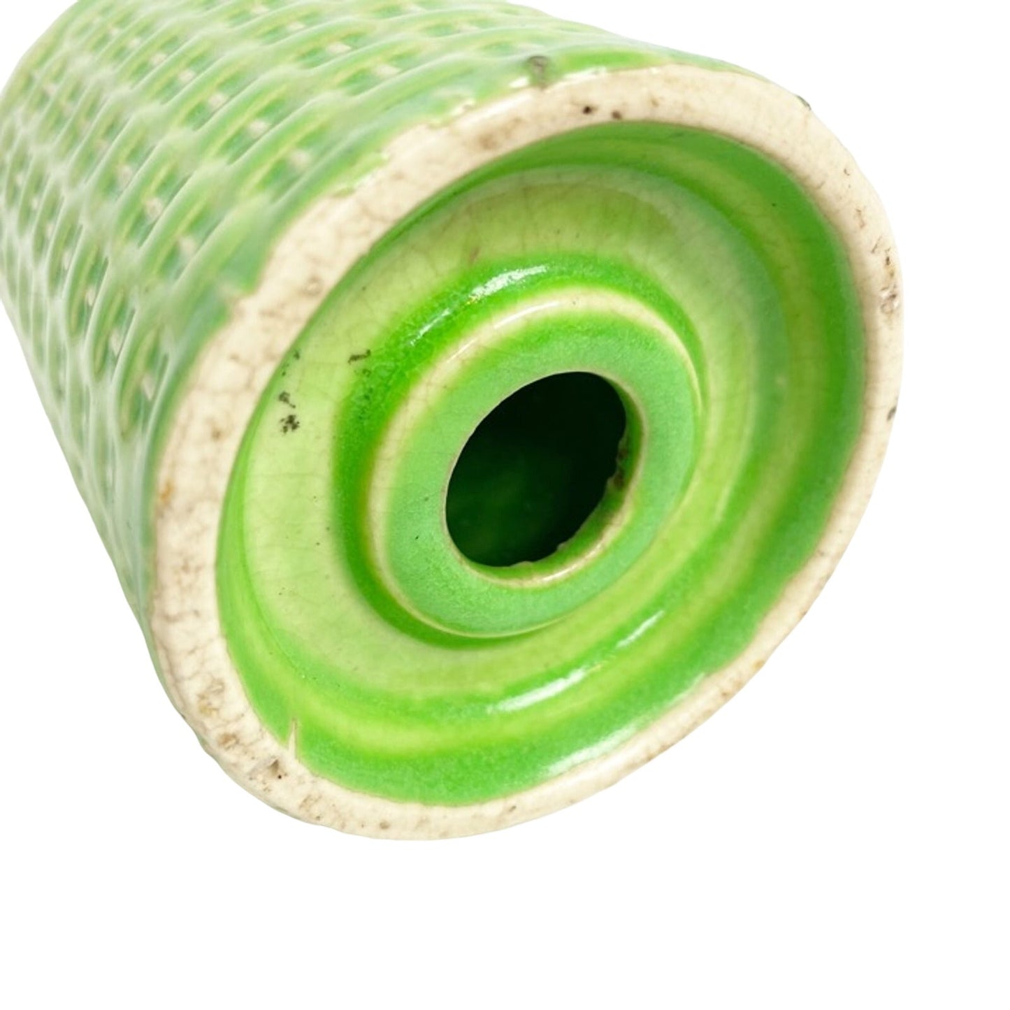 vintage large floral salt pepper spice ceramic SHAKER green basketweave pottery