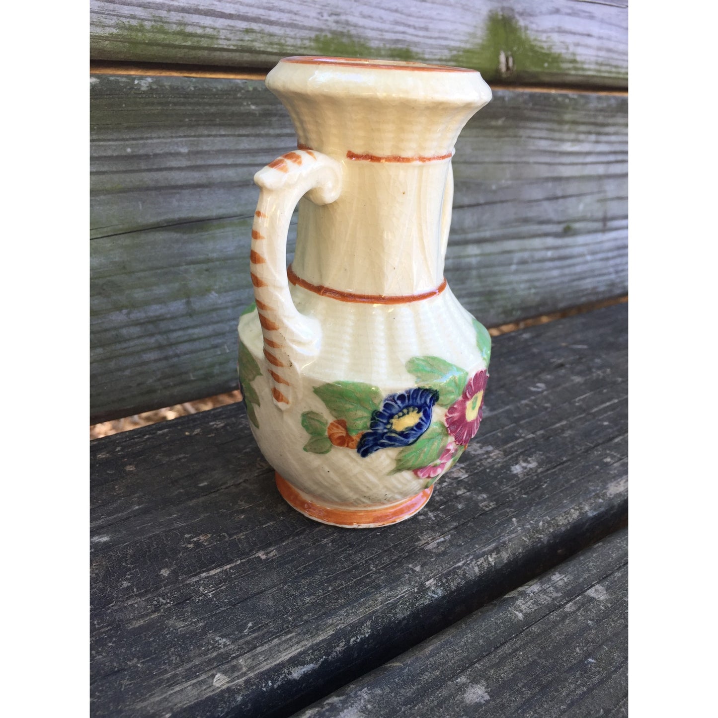 vintage floral white VASE ceramic art pottery Made in Japan 5.5" tall