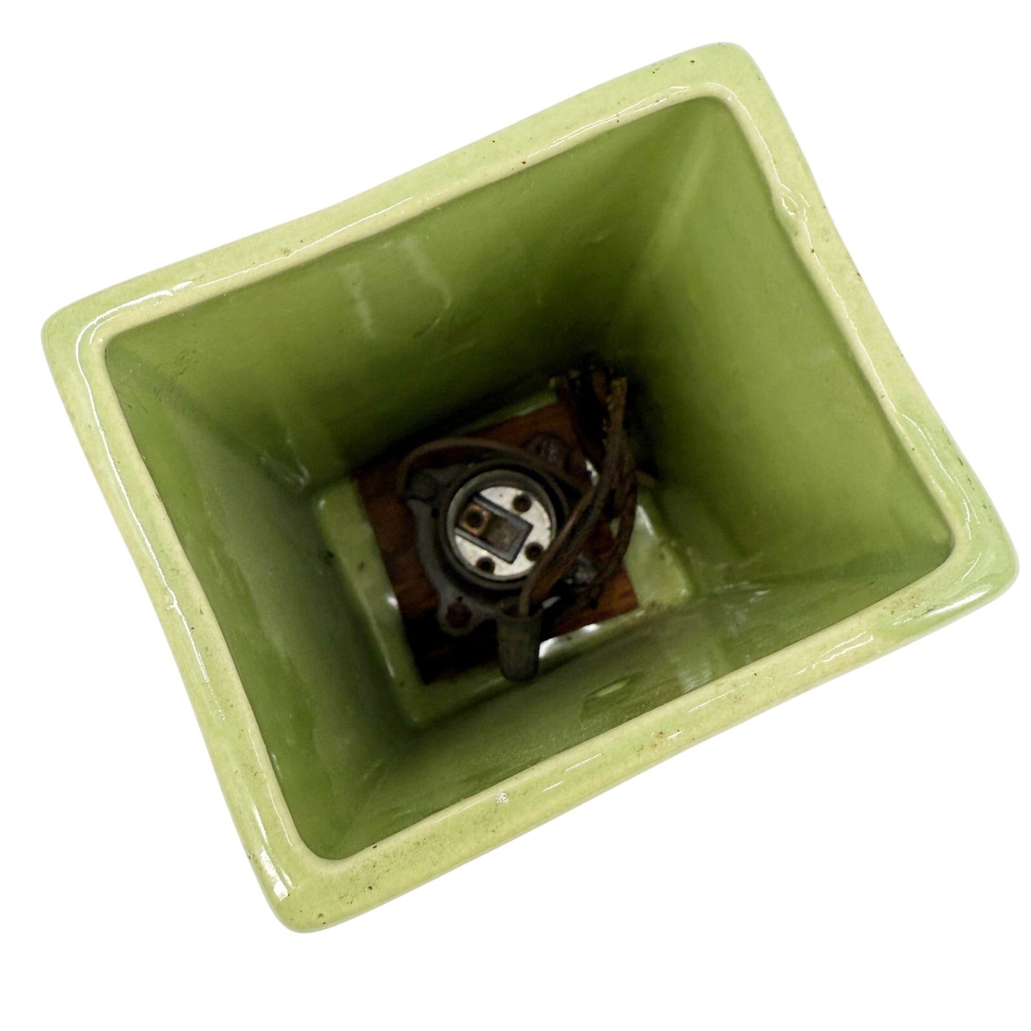 vintage avocado green TV Lamp rectangular ceramic MCM needs rewiring 7" tall