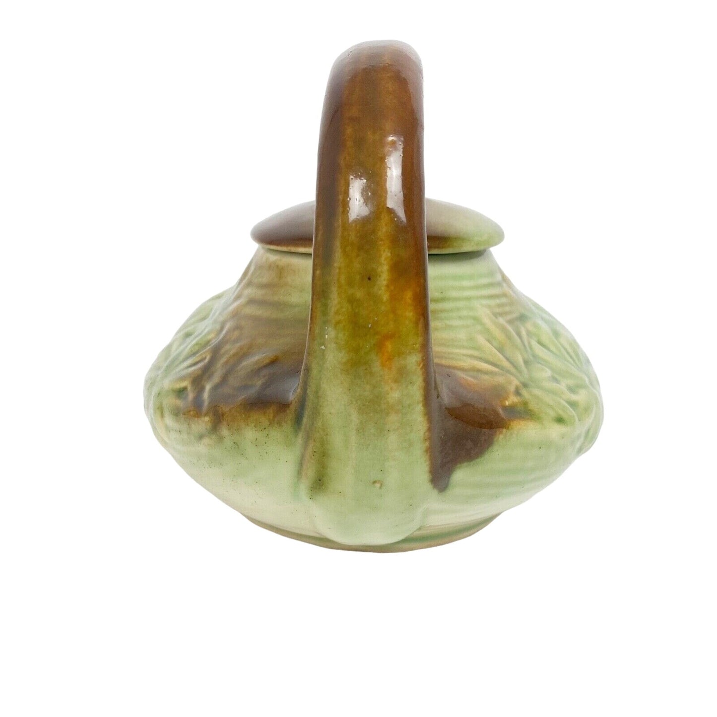 vintage McCoy green brown Daisy Green creamer sugar bowl teapot lid POTTERY set