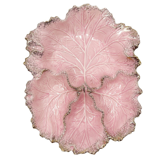 vintage pink gold California Originals large cabbage leaf Dish pottery Tray 652