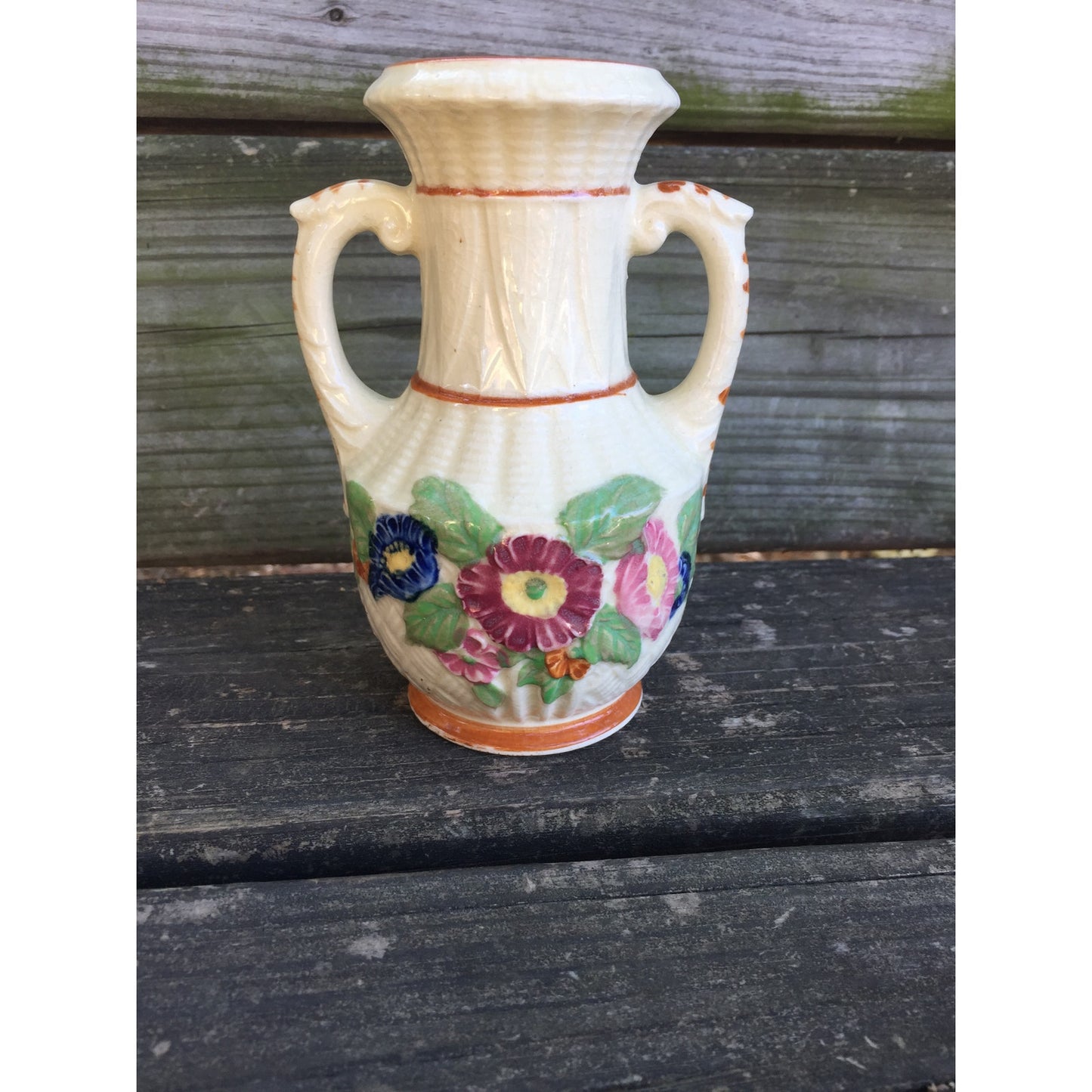 vintage floral white VASE ceramic art pottery Made in Japan 5.5" tall