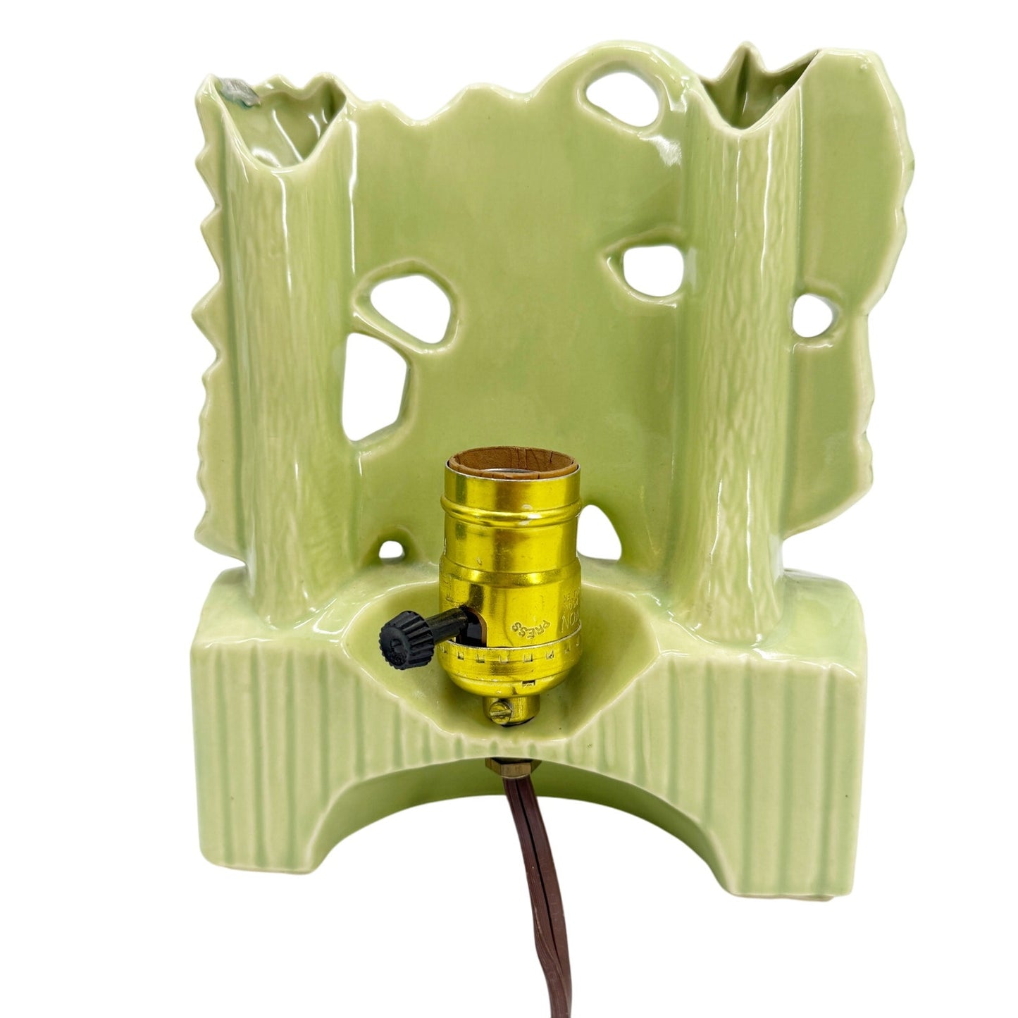 vintage pale green Leaf leaves TV Lamp with planters & vases MCM era lighting