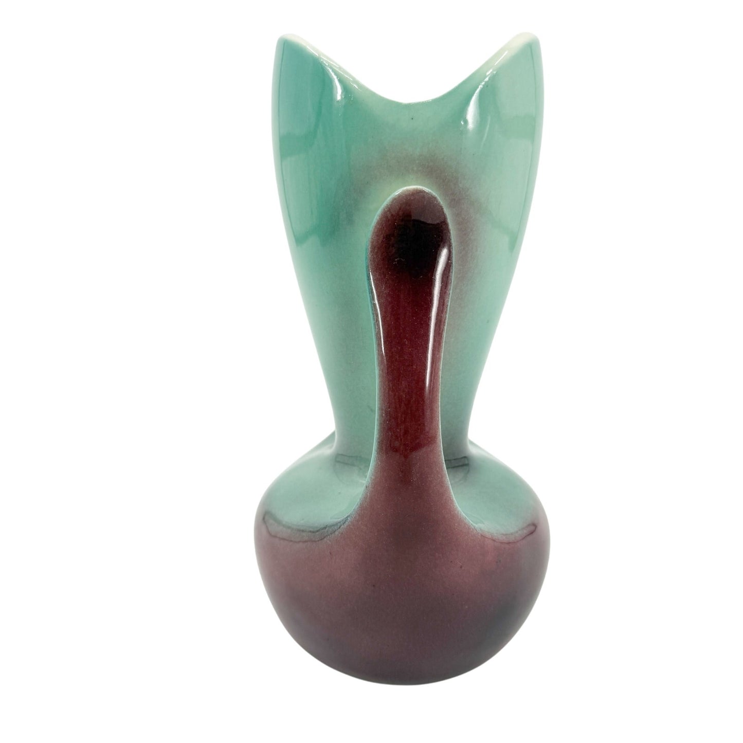vintage pale turquoise & burgundy Flower Vase mid century modern ceramic art