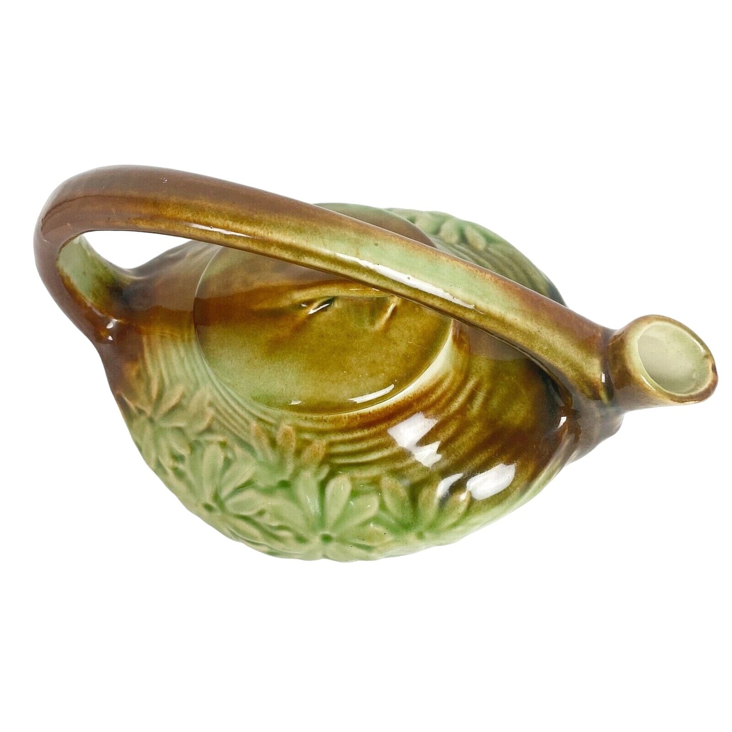 vintage McCoy green brown Daisy Green creamer sugar bowl teapot lid POTTERY set