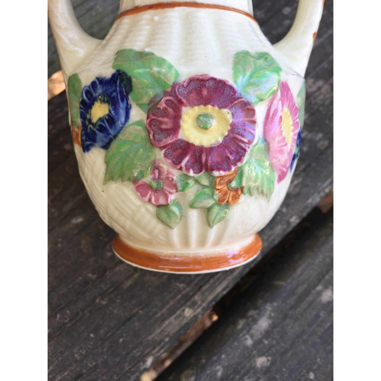 vintage floral white VASE ceramic art pottery Made in Japan 5.5" tall