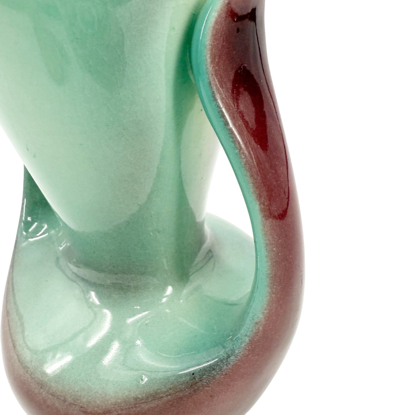 vintage pale turquoise & burgundy Flower Vase mid century modern ceramic art