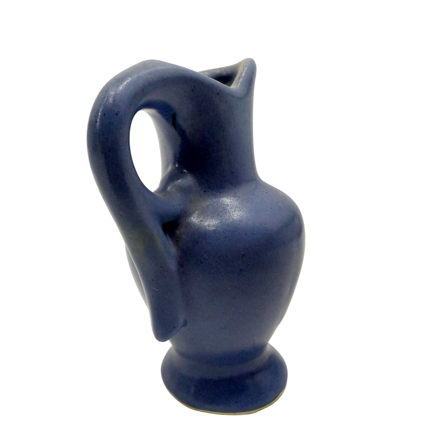 vintage miniature medium blue Pitcher 3.5" tall handled jug mini art pottery