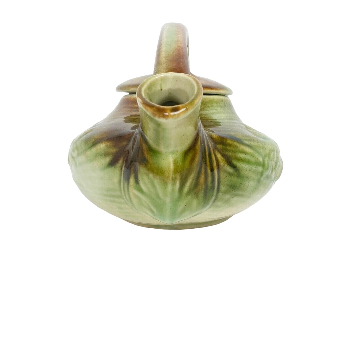 vintage McCoy green brown Daisy Green creamer sugar bowl teapot lid POTTERY set