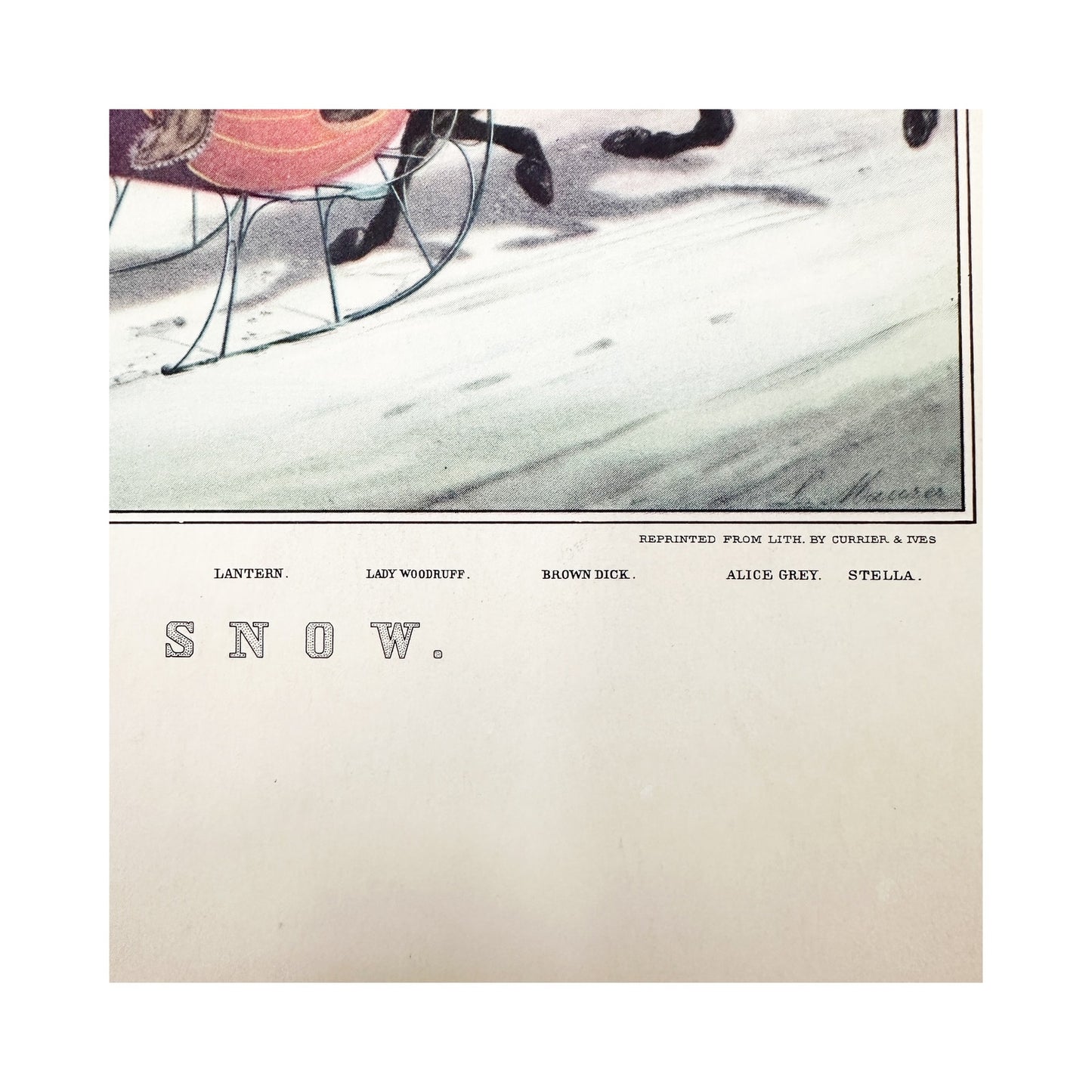 vintage Currier & Ives Trotting Cracks on the Snow Art Print reprint 14" x 11"