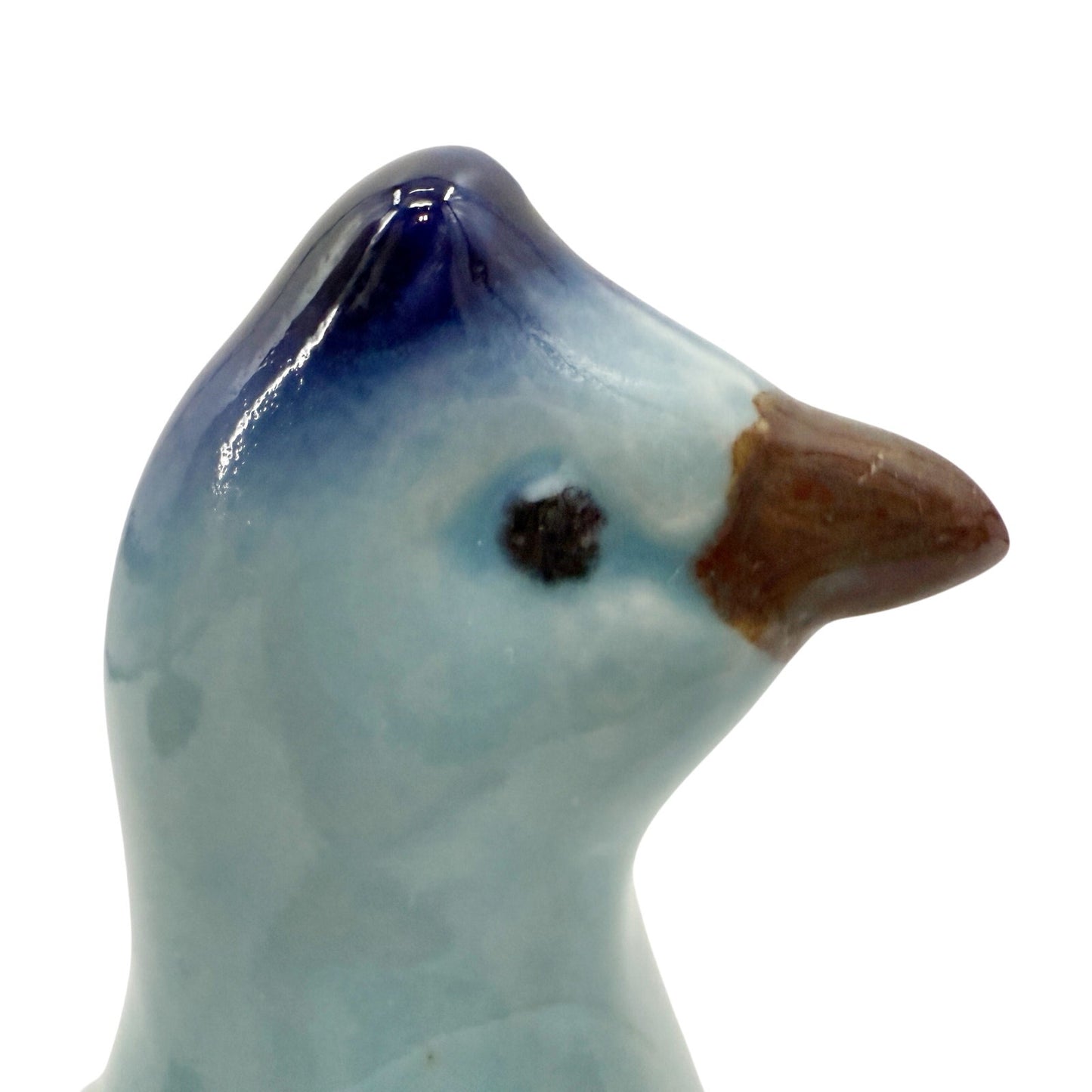 vintage standing Blue Bird Figurine green floral art pottery 7" tall ceramics