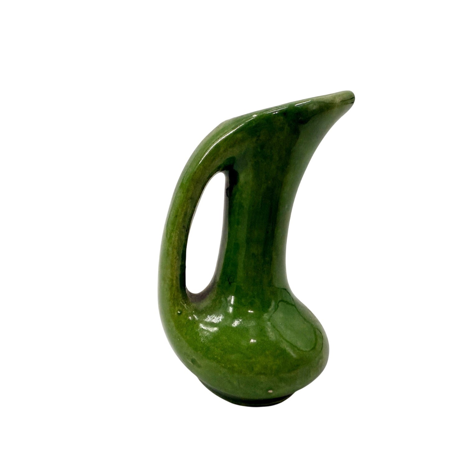 vintage miniature green Ewer Vase Pitcher handle 2.75" tall mini art pottery