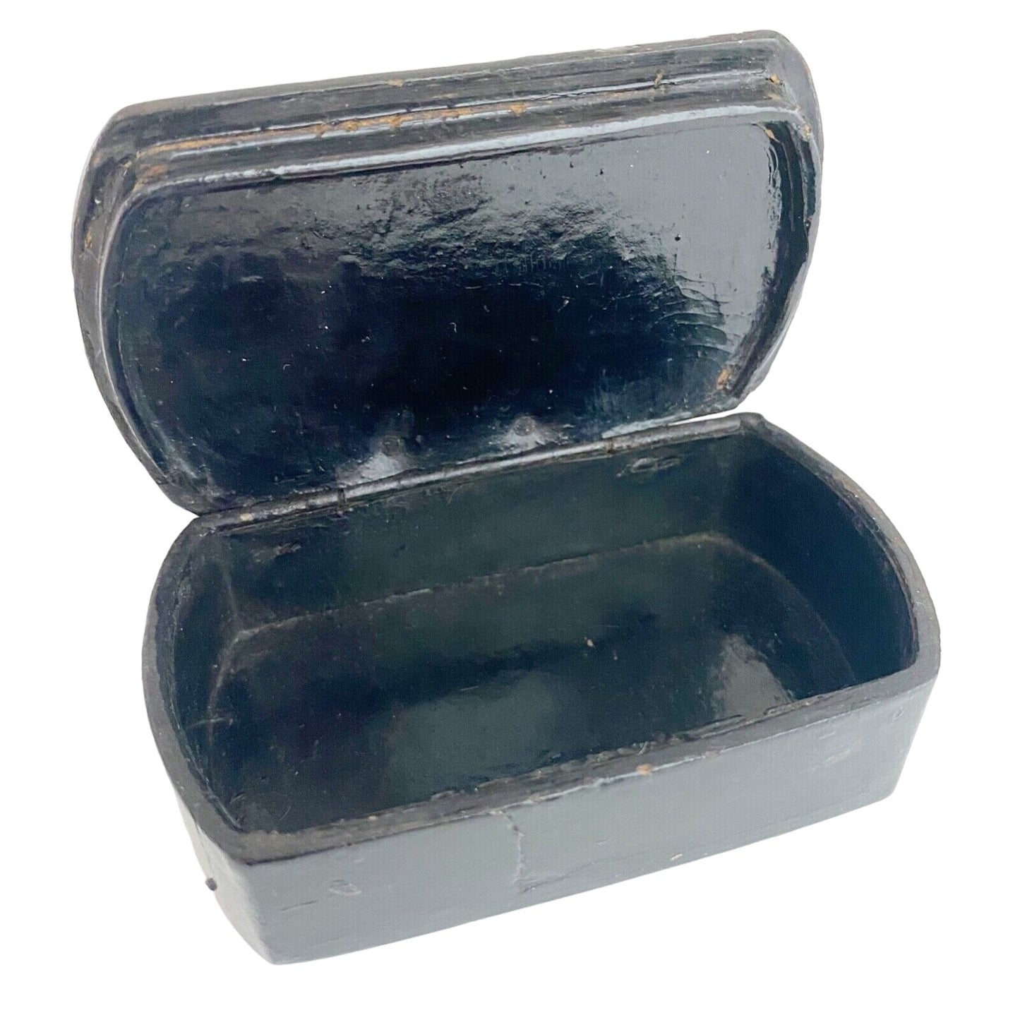 vintage small black Trinket Box keepsake lipstick iridescent stones hinged lid