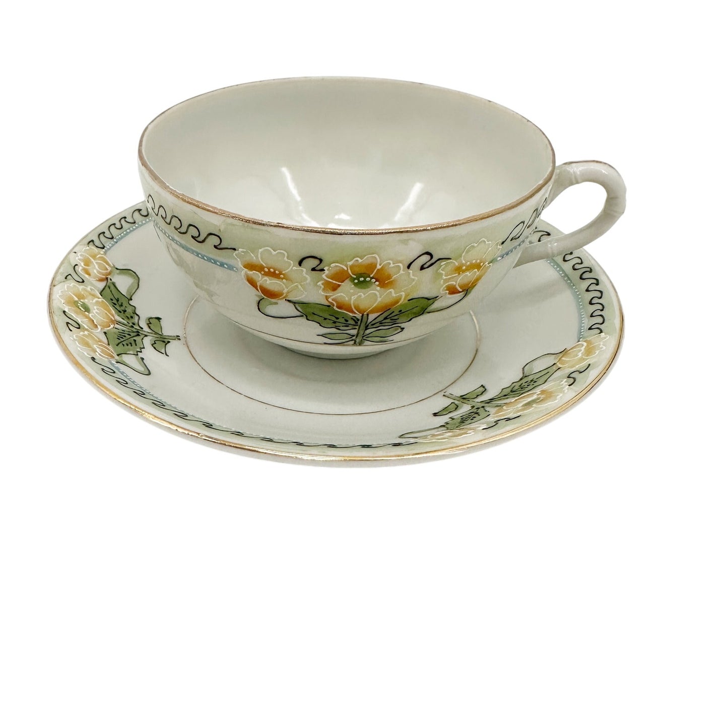 vintage hand painted yellow flowers Cup Saucer Set porcelain BiBi Made in Japan