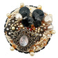 vintage embellished black Round trinket Box lace beads brooches faux pearls