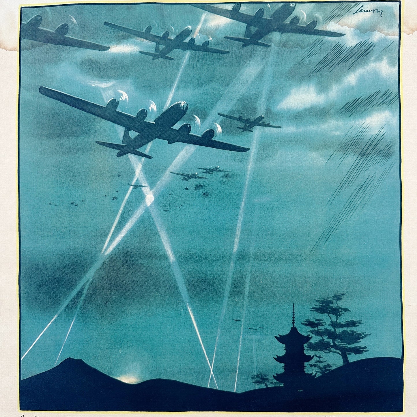 Wright Aeronautical Corp Frank Lemon lithograph art print 1945 Out of the Night