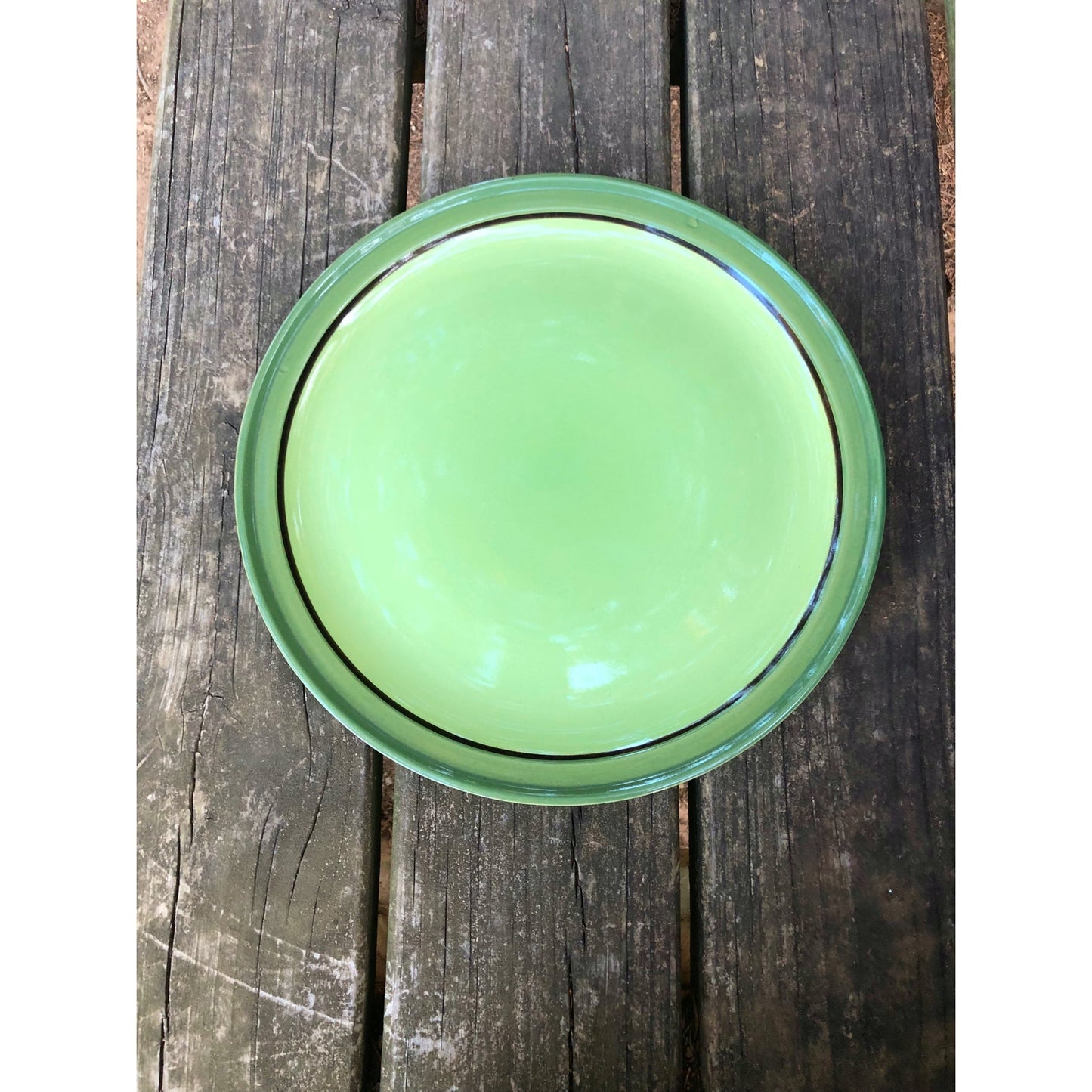 vintage Nasco stone ware Lime Glow stoneware Chop Plate green dinnerware Japan
