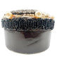 vintage embellished black Round trinket Box lace beads brooches faux pearls