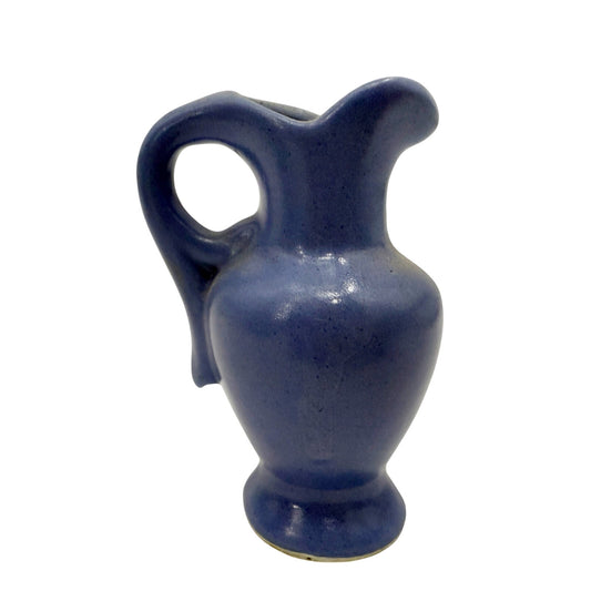 vintage miniature medium blue Pitcher 3.5" tall handled jug mini art pottery