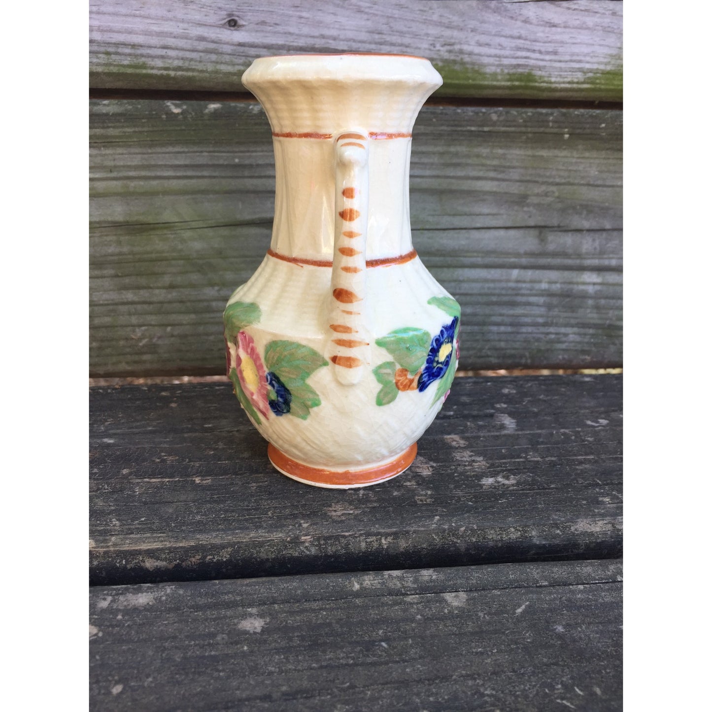vintage floral white VASE ceramic art pottery Made in Japan 5.5" tall
