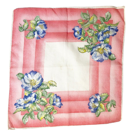 vintage floral Handkerchief hanky dark blue flowers red white green