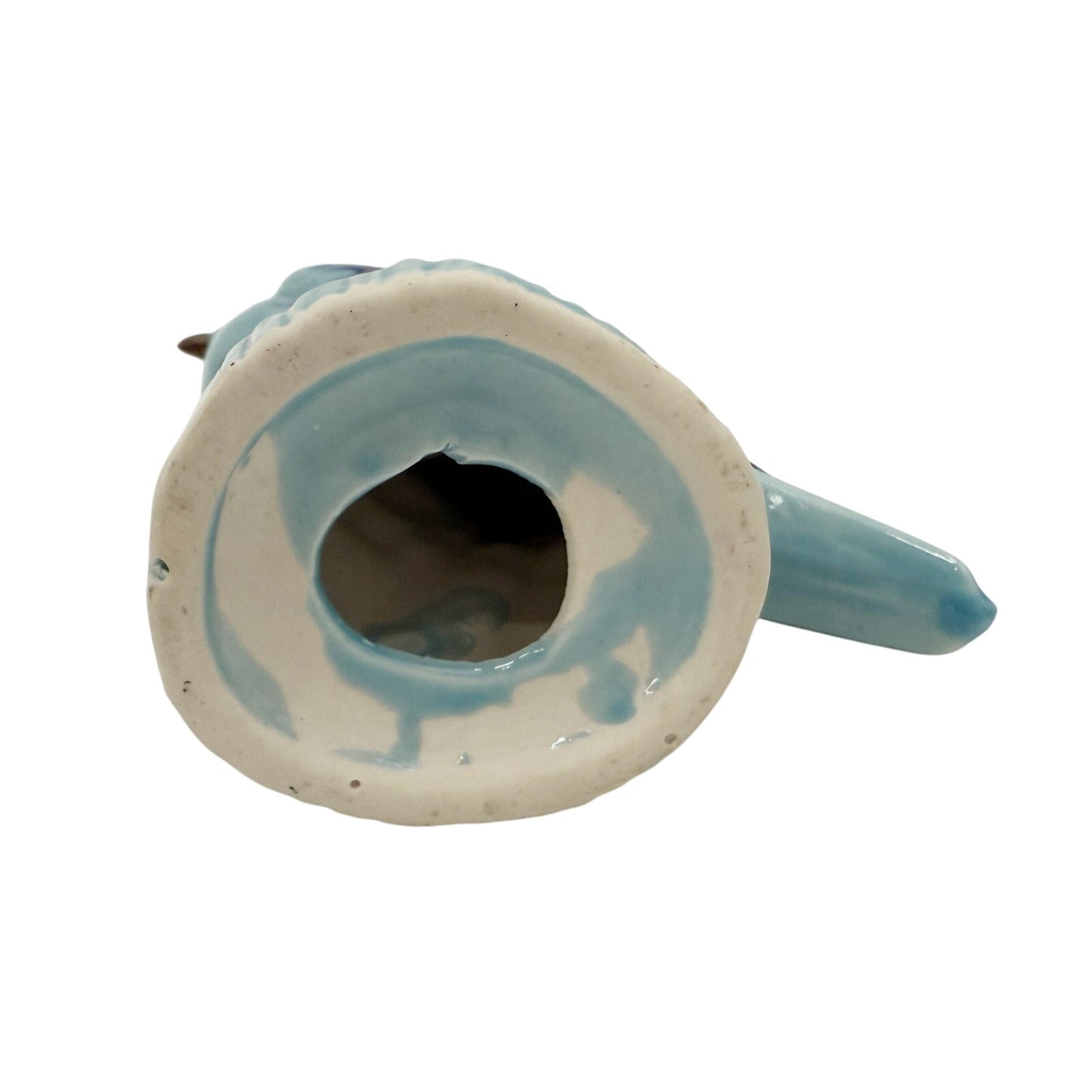 vintage standing Blue Bird Figurine green floral art pottery 7" tall ceramics