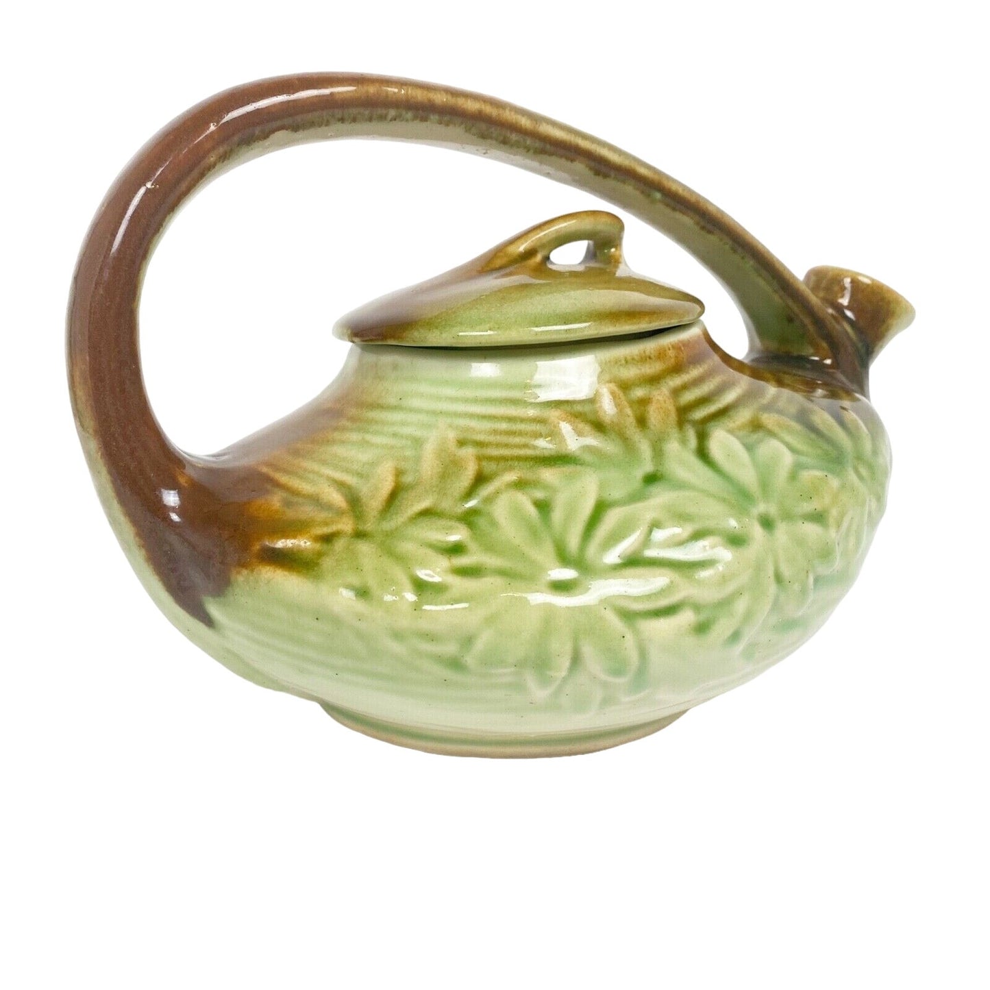 vintage McCoy green brown Daisy Green creamer sugar bowl teapot lid POTTERY set