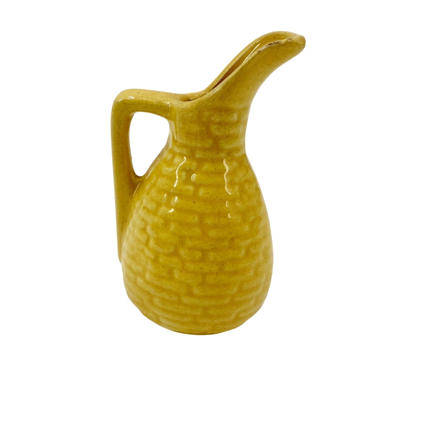 vintage miniature yellow Pitcher 3.5" tall handled jug mini art pottery