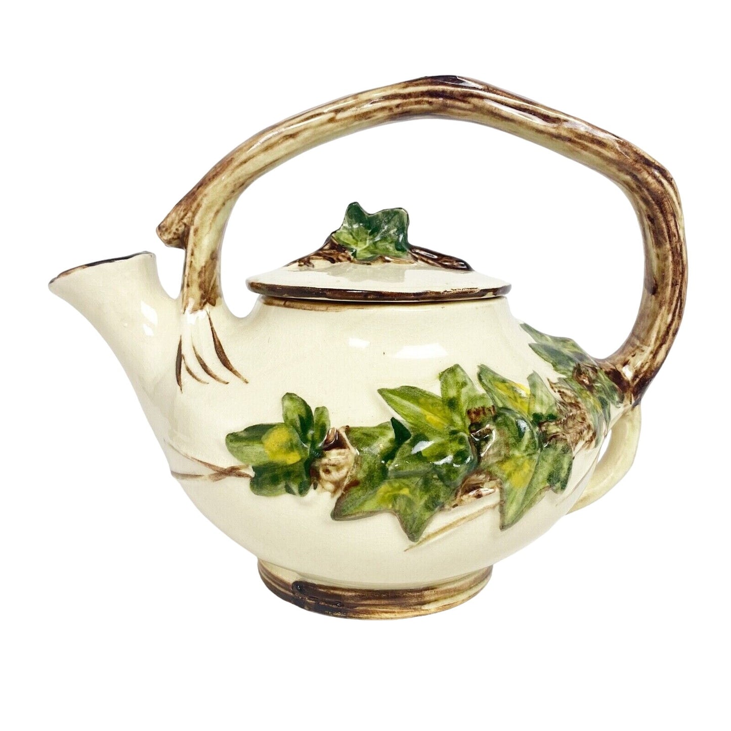 vintage McCoy cream green brown Ivy creamer sugar bowl teapot lid POTTERY set